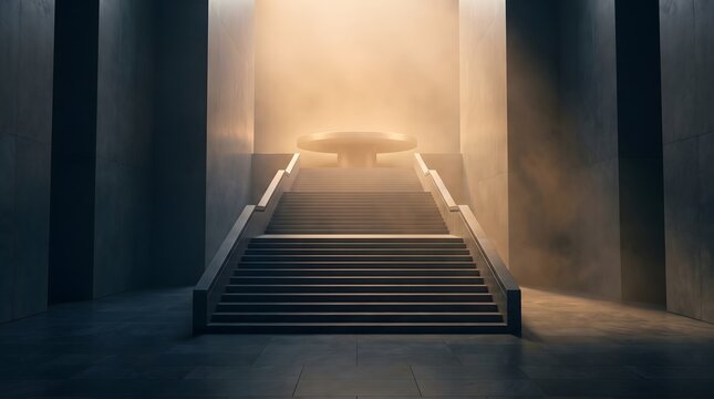 Bright light at the end of a long staircase leading to hope and a new beginning