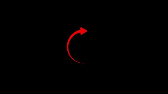 Red circular arrow loading animation loop, minimalist progress indicator circle rotation