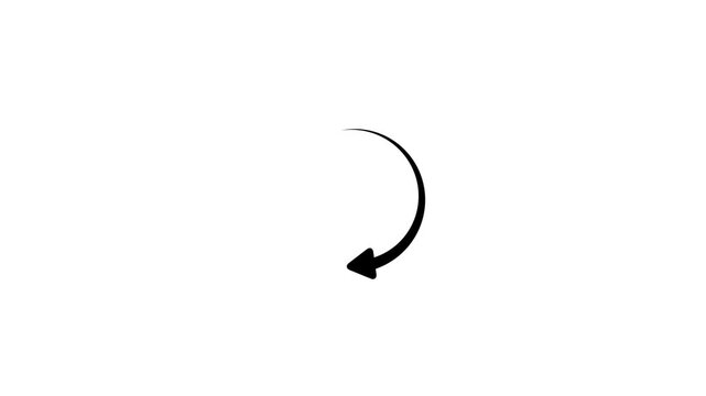 Minimalist black curved arrow animation rotating on white background, motion rotation