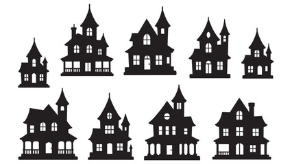 Fototapeta premium Black and white haunted house silhouette illustrations