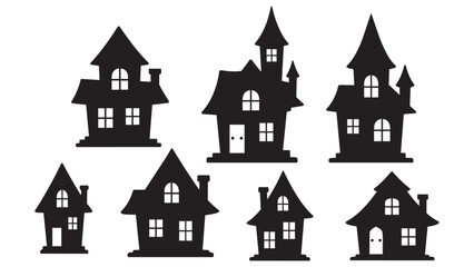 Fototapeta premium Black and white silhouette haunted house illustrations