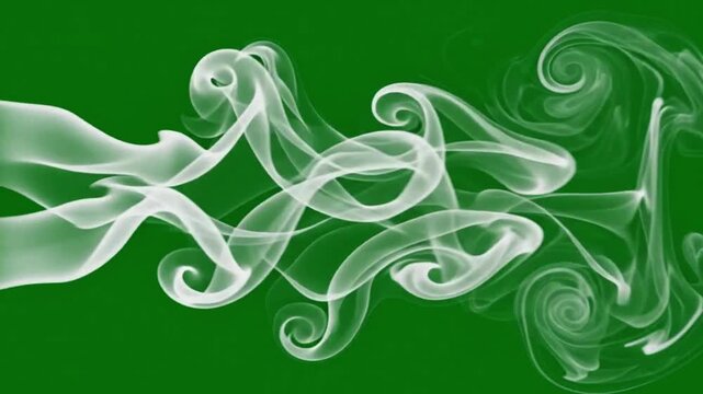 Animation White smoke plumes swirling and flowing horizontally against a solid green background screen Video.