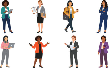 Obraz premium Professional Businesswomen Characters Set Flat Vector Illustration Of Diverse Working Women In Office Outfits