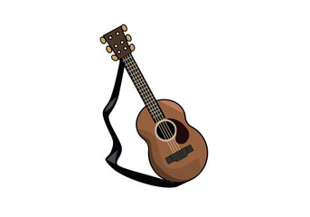 Naklejka premium Acoustic Guitar with Black Strap Vector Illustration Isolated on White Background
