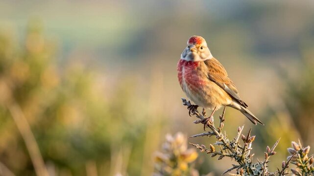 linnet bird close up at morning light in scotland united kingdom video