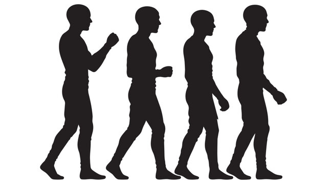 Silhouette sequence of a person walking with arm swing phases