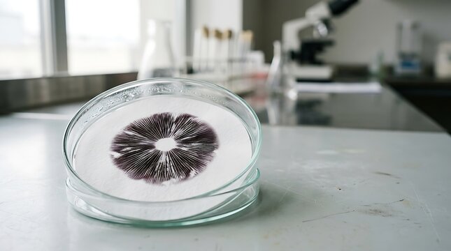 Mushroom spore print in petri dish for scientific research