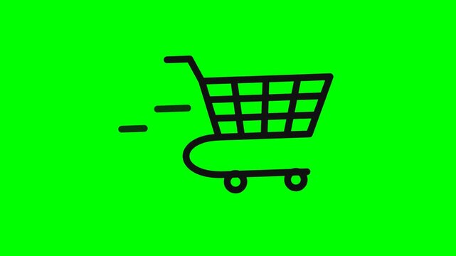 Fast Delivery Shopping Cart Icon on Green Screen Background for Express Shipping Concept