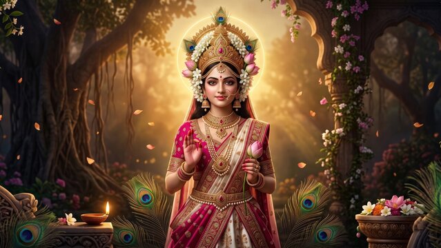 Elegant Hindu Goddess Radha Devotional Artwork