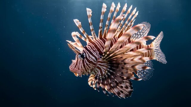 lionfish near a cave underwater close up at morning light in red sea egypt video