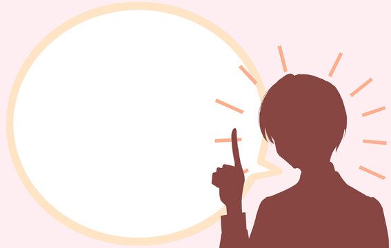 話す学生　笑顔　指さし　吹き出し　集中線　シルエット