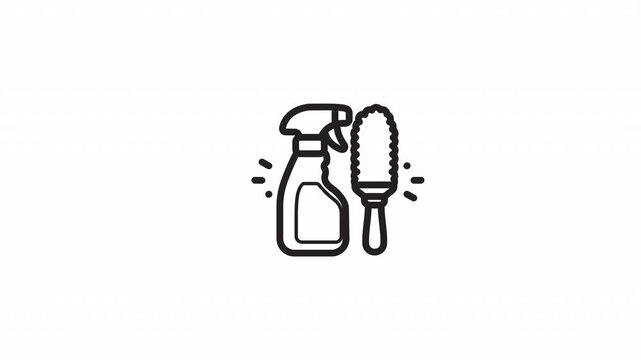 Black  white outline icon of a spray bottle duster for housekeeping. Ideal for cleaning tool supplies illustrations and designs.