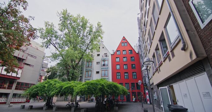 Historic architecture along tourist streets in central Cologne Germany creating a beautiful urban cityscape and memorable European travel experience