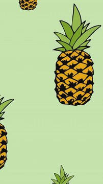 Animation of single pineapple floating on green background