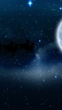 Animation of santa and sleigh over night sky