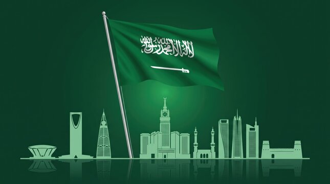 Illustration of Saudi Arabia Landmarks for National Day Celebration  