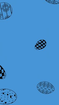 Animation of easter eggs falling on blue background