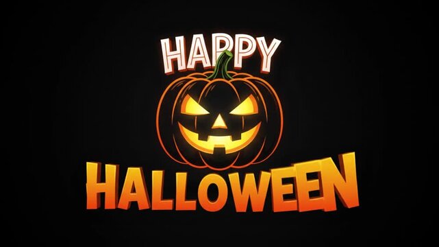 Animation Glowing carved pumpkin and text appearing on a dark background for the holiday celebration theme with black background jackolantern Video.