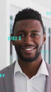 In animation, man in suit with currency symbols and numbers overlay
