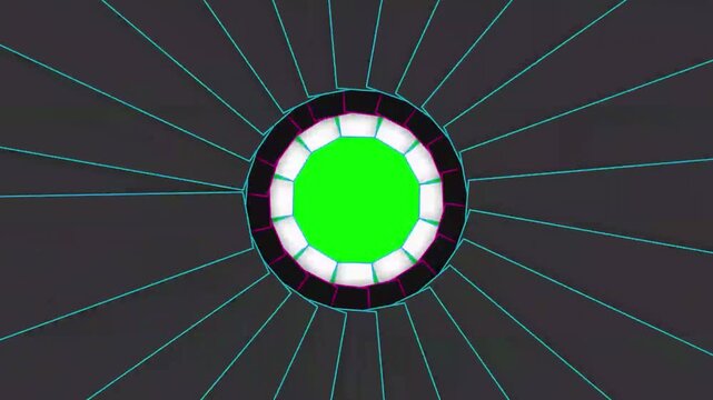 Futuristic geometric iris spiral transition on green screen background