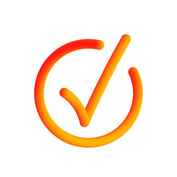 3D Orange checkmark symbol in a circle signifying completion against a simple background isolated on transparent background