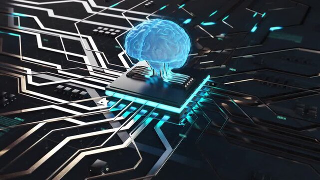 AI artificial intelligence data mining circuit board electronic deep learning Computer chip technology. Futuristic cyber innovation automation human brain. cyber innovation cyberpunk. 3D. digital