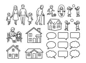 Fototapeta premium Family and House Line Art Icon Set for Lifestyle Design Illustrations
