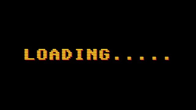 Retro pixelated loading screen, vintage computer game interface with classic dot-matrix text and ellipsis