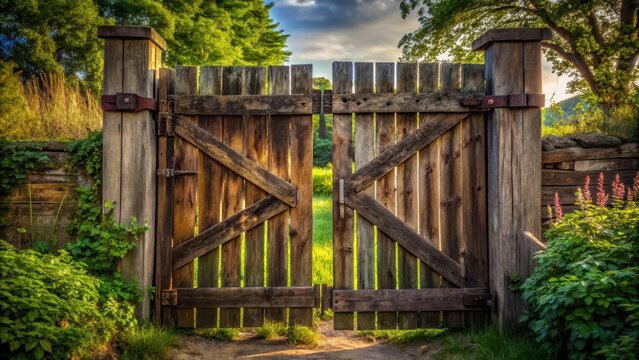 A weathered wooden gate creaks into place