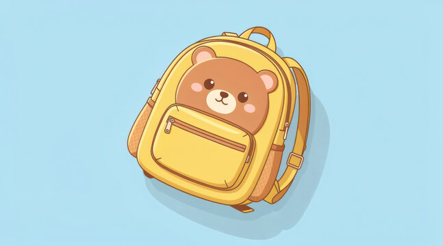 Cute yellow backpack with a cartoon bear face