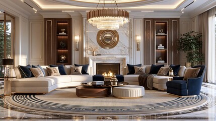 Obraz premium Luxurious living room with fireplace and modern decor