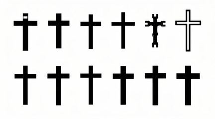 Fototapeta premium Christian cross icons collection set on white background