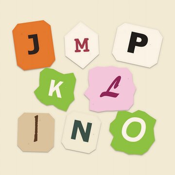 Colorful alphabet letters j m a n and p in pixel art style