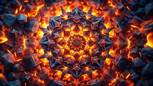 A kaleidoscope of smoldering embers in a desolate void