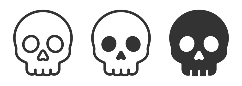 Set of simple skull icons in black and white illustration.