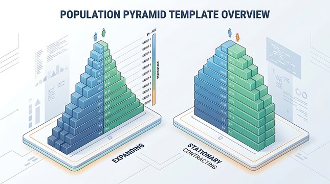 Population pyramid infographics showing demographic trends
