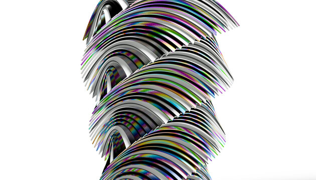 Stacked magazines with colorful curved pages in abstract spiral form