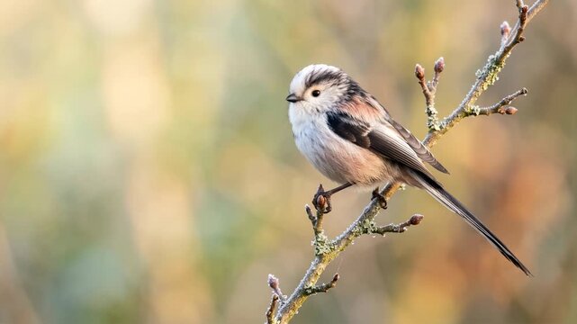 long tailed tit close up at morning light in england woodland video