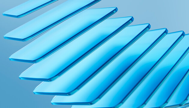 Transparent blue glass panels layered in abstract modern design
