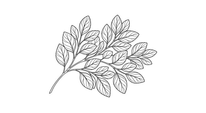 Hand drawn botanical leaf branch line art illustration vector