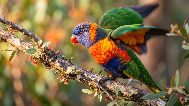 lorikeet close up at morning light in queensland australia tropical forest video