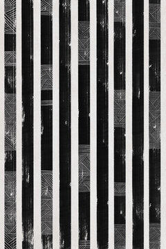 Vertical Black and white striped pattern with geometric line details