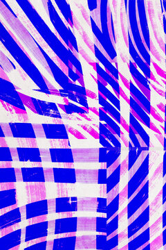 Abstract digital illustration with blue lines and pink brush strokes