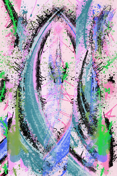 Abstract digital painting with colorful splatter brush strokes