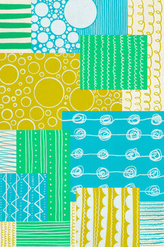 Illustration of colorful geometric patterns with circles and stripes