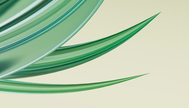 Green glass spikes with smooth transparent texture on light background