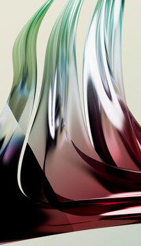 Abstract curved colorful transparent glass shapes with smooth