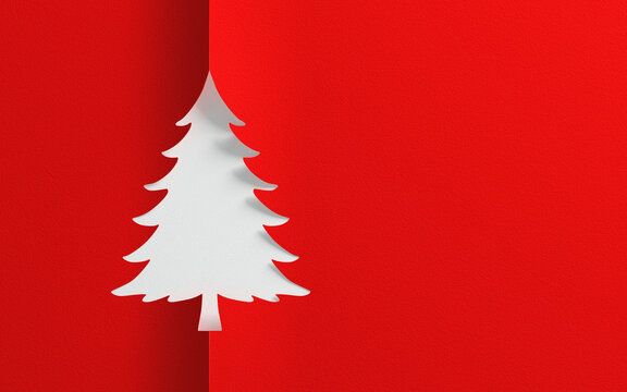 red and white Paper Cutout Christmas Tree Greeting Card Background