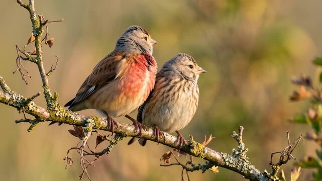 two linnets close up at morning light in scotland united kingdom video