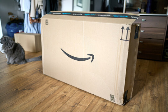 Large cardboard Amazon box after home delivery 07.05.2026 Poland, Europe
